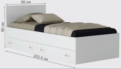 Односпальная кровать Виктория 90 90x200 с ящиками, 90х200 см